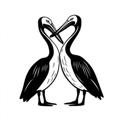 Obraz premium Two pelicans facing each other, beaks intertwined