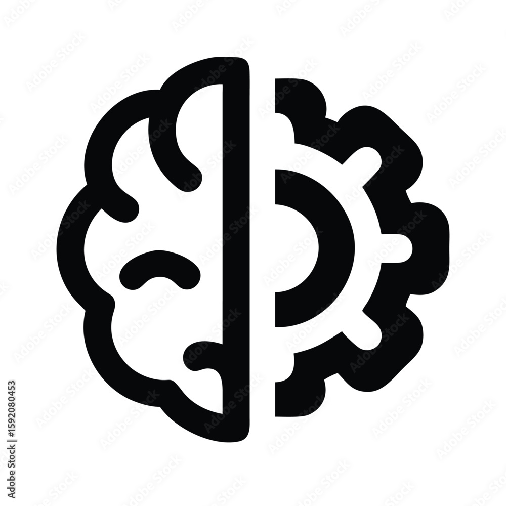 Poster brain and gear icon representing artificial intelligence ai machine learning and automation process 