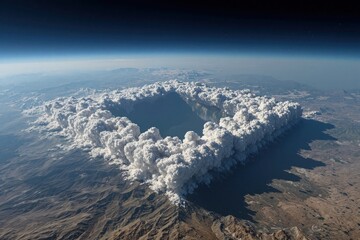 A breathtaking aerial view of clouds forming a square shape over a landscape.
