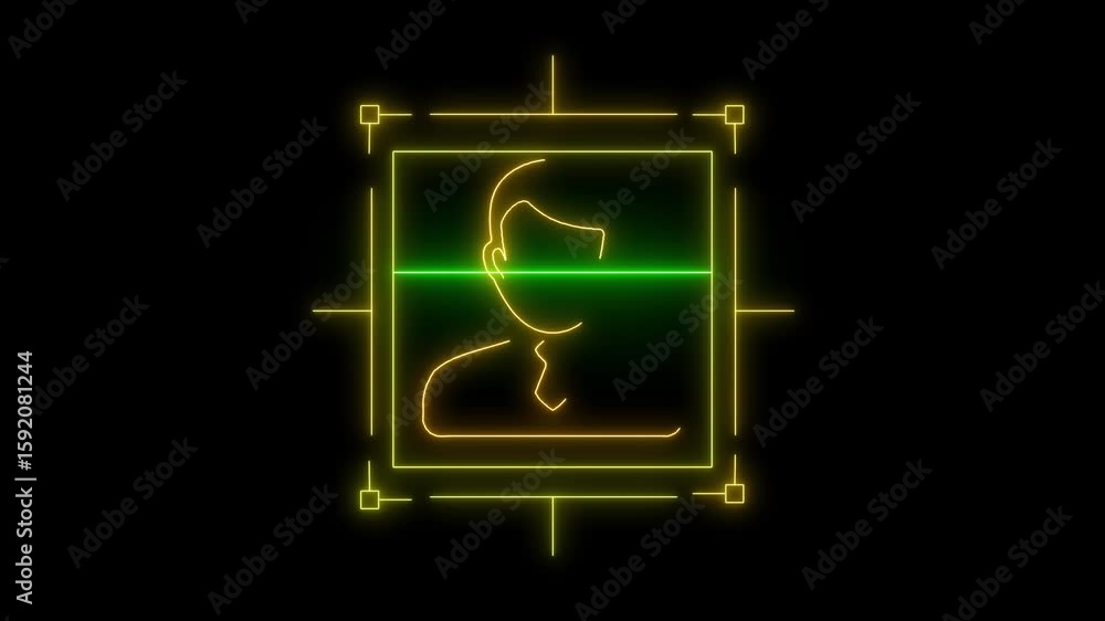 Poster neon face id icon.man face icon scanning and verify face icon animation. face identification scanner