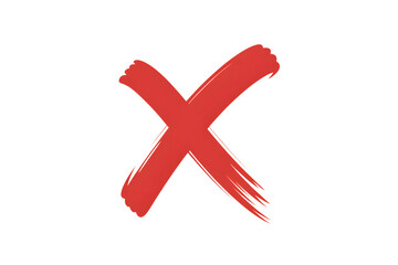 Hand-drawn red cross marker. Grunge red x sign. Red cross marker isolated on transparent background