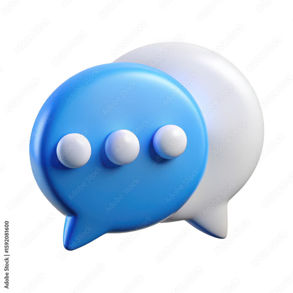Poster two 3d chat bubbles with ellipses indicating typing or conversation isolated on transparent backgrou