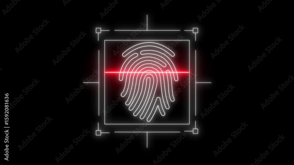 Poster neon icon, fingerprint scanning icon animation isolated on black background.fingerprint scanning ico