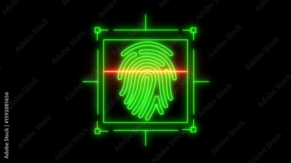 Poster sci-fi fingerprint scanning animation with hud elements,fingerprint scanner hud icon animation on bl