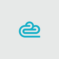 Minimalist cloud logo design in blue color on grey background for technology