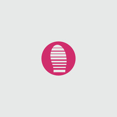 A bold and modern vector logo depicting a stylized shoe sole or footprint within a magenta circular background. The white striped imprint suggests movement, fitness, and activity