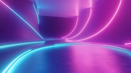 Neon lights illuminate futuristic stage