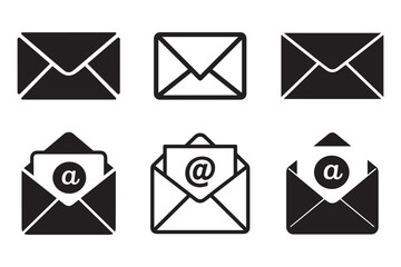 set of message envelope icon vector, mail icon, email icon vector line art illustration