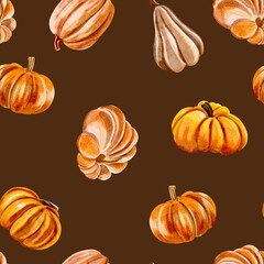 Orange watermelons on a brown background, seamless pattern