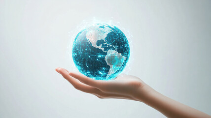 Hand holding translucent globe environmental concept, World Humanitarian Day