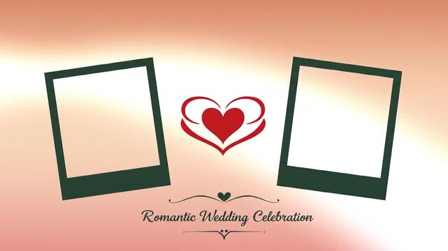 Wedding greeting video template with two photo frames, heart symbol, and romantic background. Perfect for romantic wedding celebration intros, slideshow videos, invitations, and love-themed content.