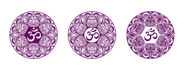 Spiritual Om Symbol Vector – Hindu & Buddhist Mandala, Chakra, and Meditation Design Elements from India