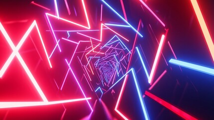 Neon tunnel, vibrant lights, abstract background, digital art, futuristic design