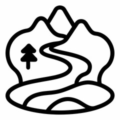 River Outline Icon – Minimal Black Vector for Landscape, Travel, or Nature UI