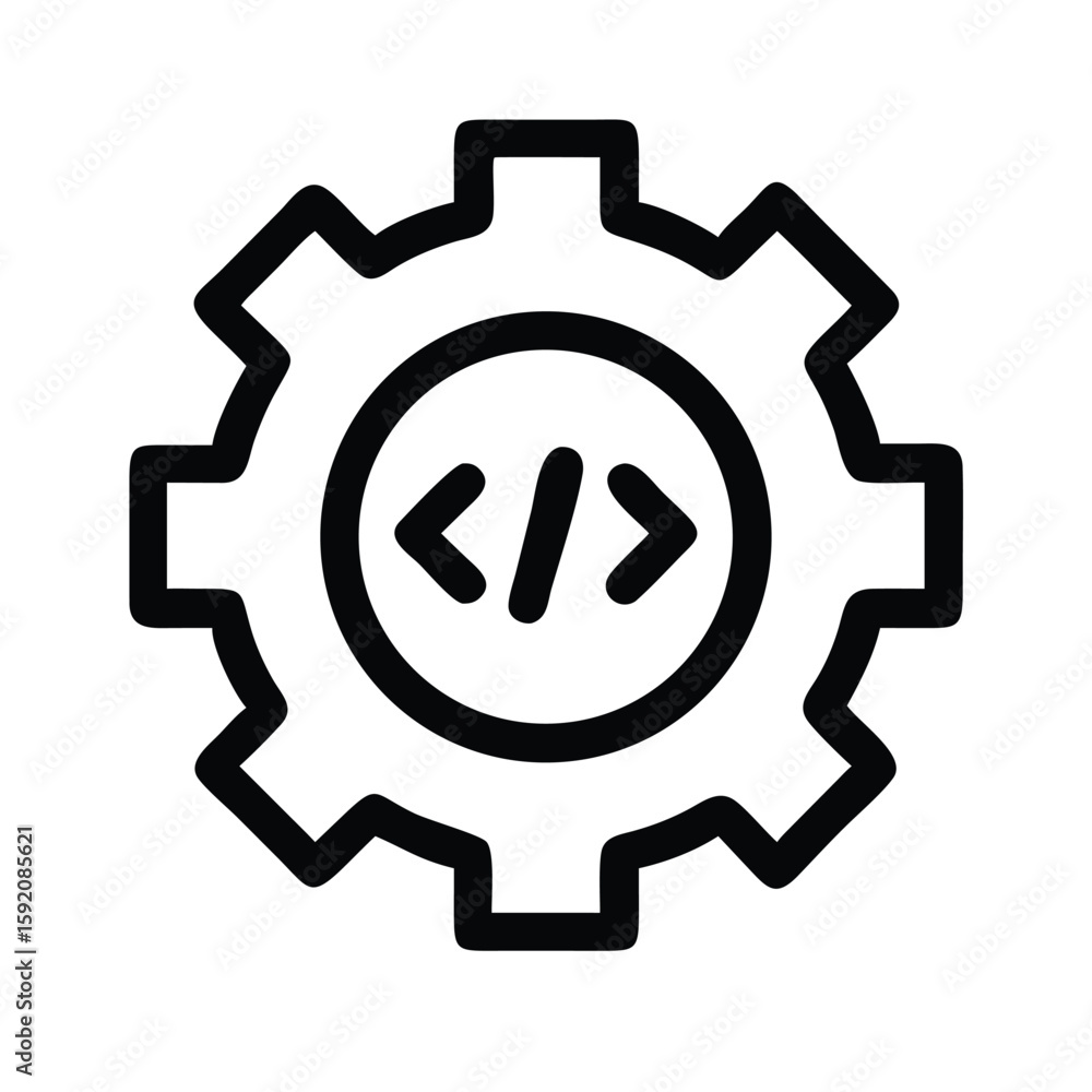 Poster gear code development icon for software engineering process and web development settings icon vector