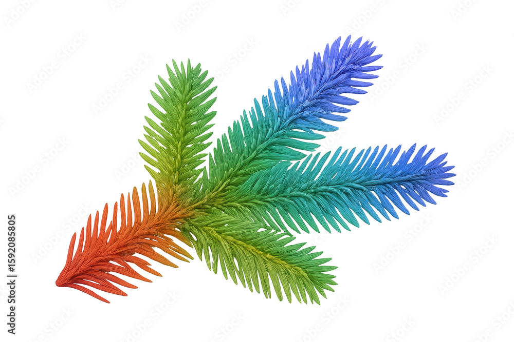 Poster vivid fir needles creating multicolored gradient pattern, showcasing natural rainbow spectrum on cle