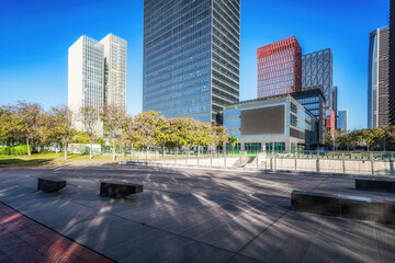 Breathtaking Urban Skyline: Modern Architecture and Serenity in a City Park Setting