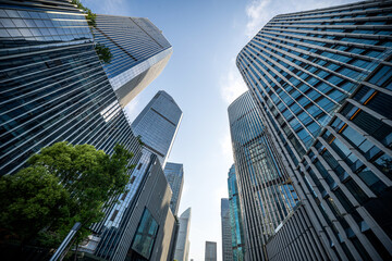 Captivating View of Skyscrapers Reaching for the Sky in a Urban Landscape