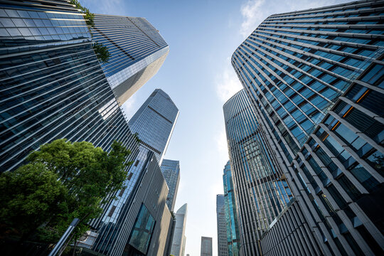 Captivating View of Skyscrapers Reaching for the Sky in a Urban Landscape