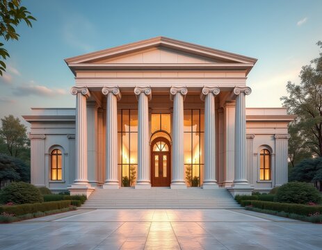 Majestic Neoclassical Mansion at Dusk - Architectural Rendering