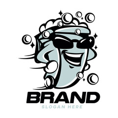 Trash can bin cleaning logo	. Vector illustration