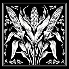 Ornamental black and white corn motif