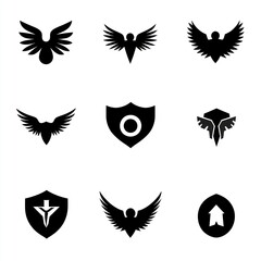 Fototapeta premium Nine black silhouette emblems