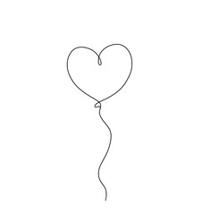 Balloon with heart shape continuous line drawing. Love gift symbol. Vector illustration isolated on white