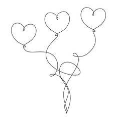 Balloon with heart shape continuous line drawing. Love gift symbol. Vector illustration isolated on white