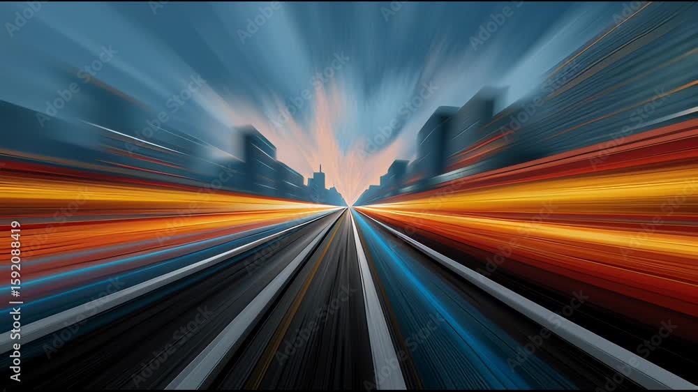 Aufkleber high speed digital communication with vibrant light trail motion blur over futuristic cityscape crea