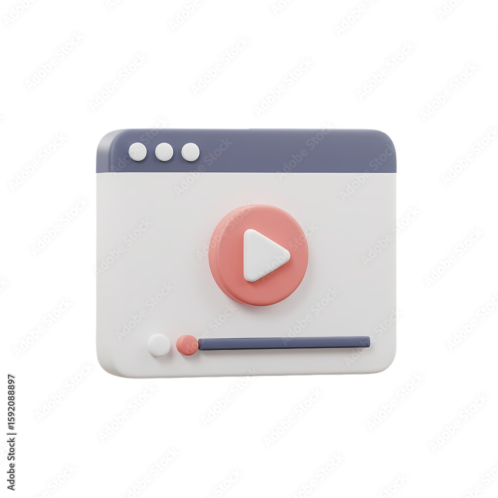 Poster 3d rendered illustration of a video player interface with a play button.