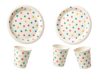 A collection of themed paper plates and cups with fun patterns for serving snacks at a birthday party in an apartment.