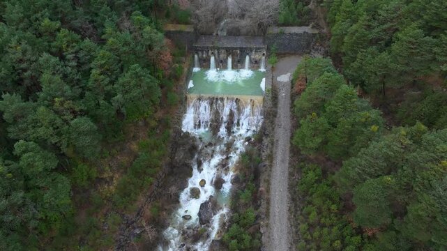 Aerial drone view of the river in the Ar&aacute;s Ravine in Biescas, Alto Gallego region, Huesca, Aragon, Spain, Europe.