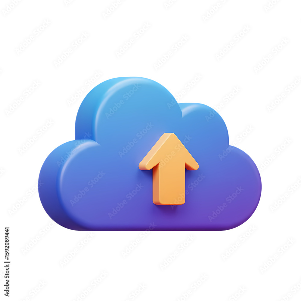 Fototapete a 3d rendered cloud icon with an upward-pointing orange arrow, representing data upload.