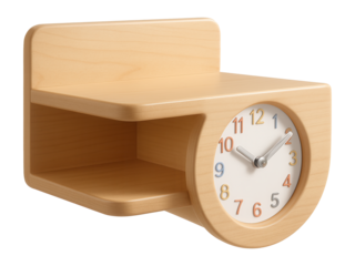 A floating shelf with a built-in clock, helping children learn to tell time while providing storage space.