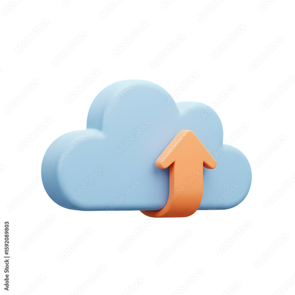 Leinwandbilder 3D Render of a Cloud with Upward Arrow, symbolizing data upload or cloud storage.