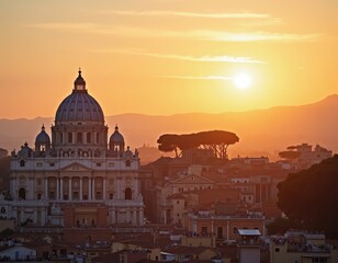 Obraz premium St Peter's Basilica at Sunset in Vatican City Rome Skyline