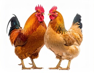 Fototapeta premium Two roosters facing each other, full body shot