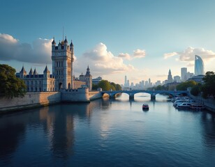 Obraz premium Stunning Sunset View of London's Iconic Tower Bridge and City Skyline