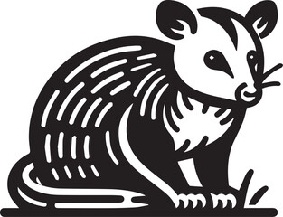 Striped Opossum Illustration Black and White Animal Art