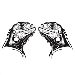 Two iguana heads facing each other (2)