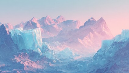 Pastel mountain range, icy peaks