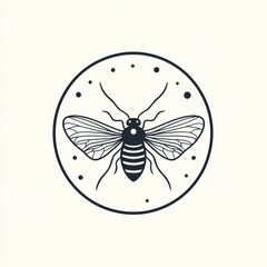 Simple line art bee illustration in a circle