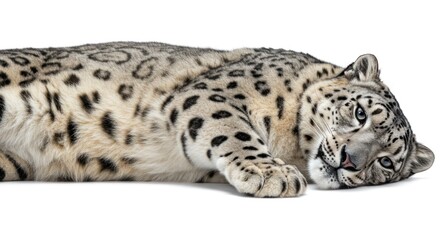 Leopard Cub Lying Down on White Background in Relaxed Pose