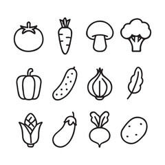 fruits and vegetable line icon pack containing