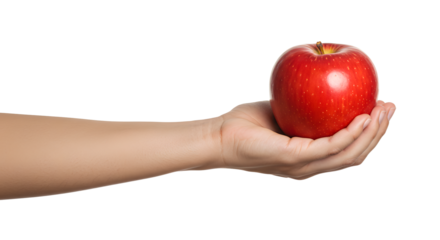 Holding a Fresh Red Apple on a Woman's Hand Isolated
