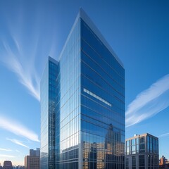 Fototapeta premium Modern office building with blue sky, Genentive AI