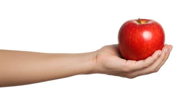Holding a Fresh Red Apple on a Woman's Hand Isolated - Powered by Adobe
