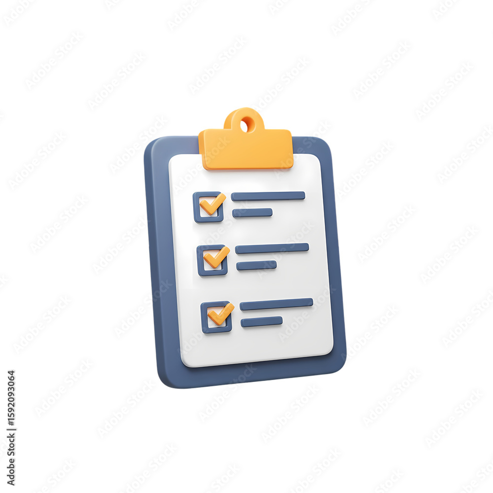 Fototapete a 3d rendering of a clipboard with a checklist, featuring three checked boxes and lines indicating t
