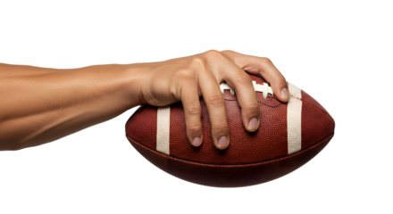 Holding American Football Ball Hand Gripping Close Up Isolated